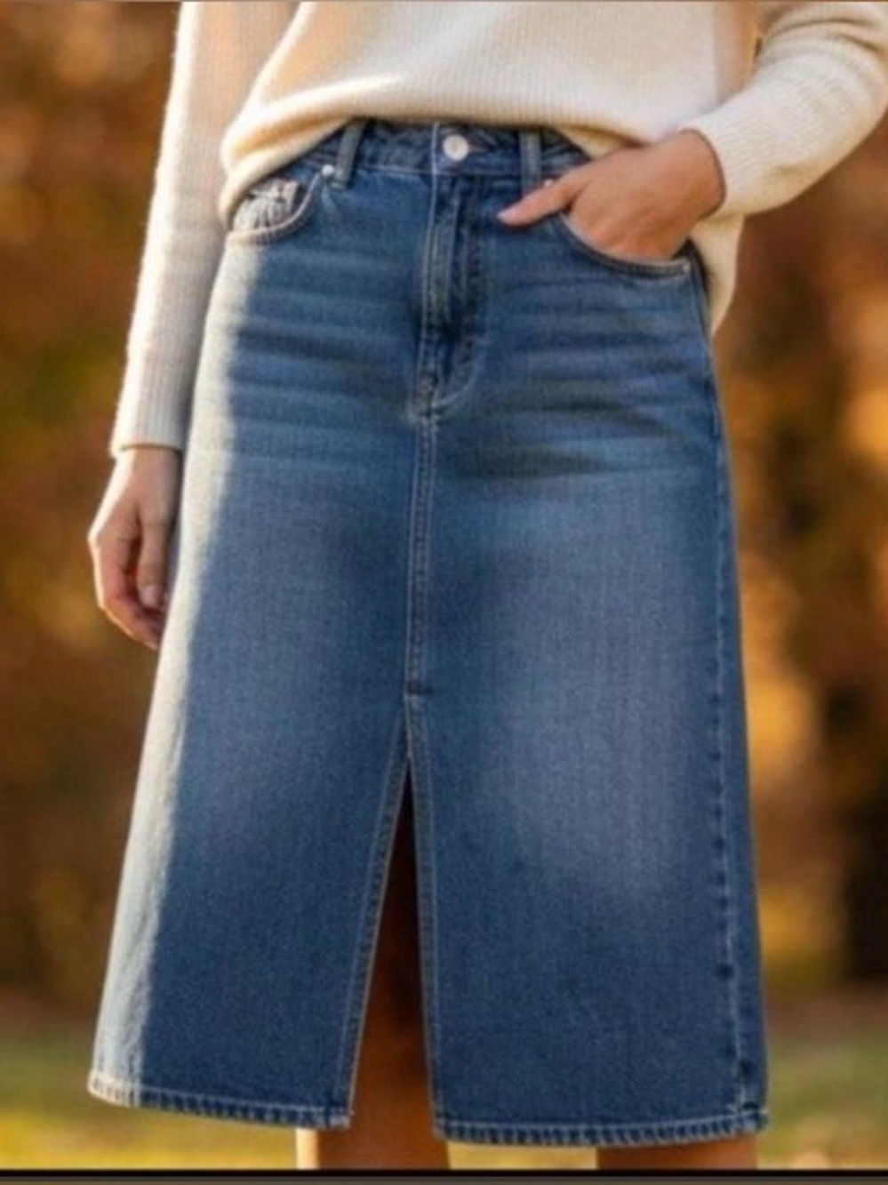 Ba&sh Blue Denim Midi Skirt